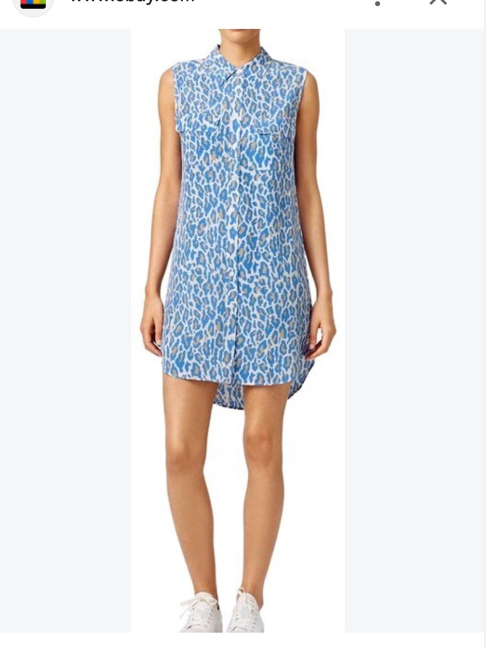 Equipment Femme L Sleeveless Blue Leopard Print Swim Cover-Up Dress